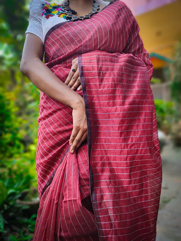 Maroon_Cotton_Silk_Semi_Maheshwari_Zari_Weaving_Handloom_Saree