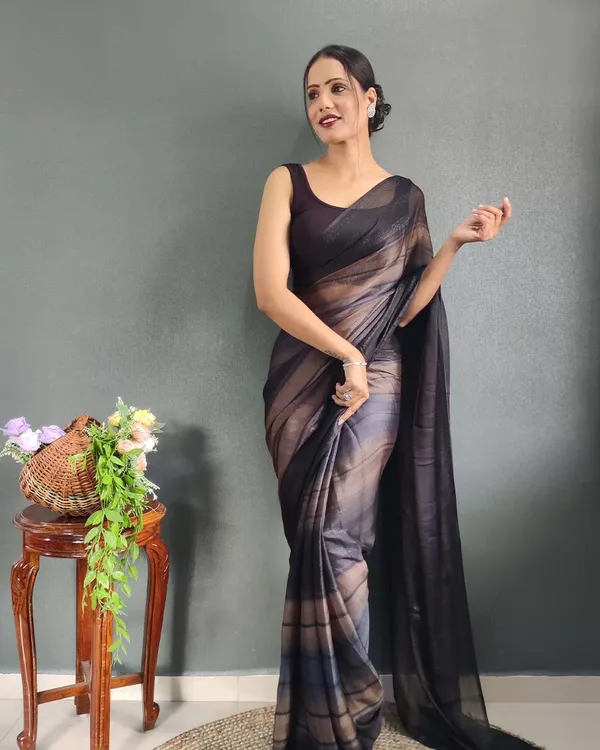 Black_Colour_1-Minute_Ready_To_Wear_Naylon_Saree_With_Blouse_Piece
