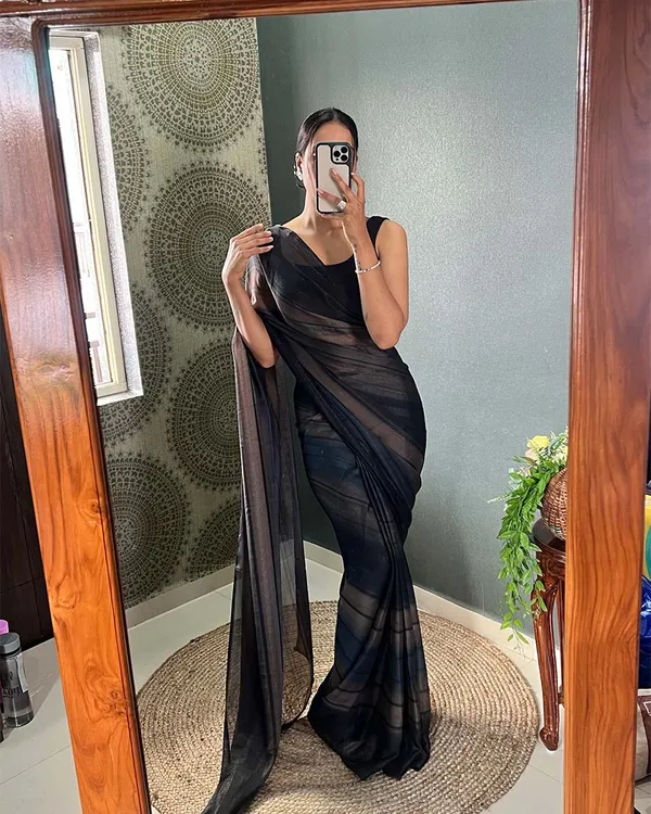 Black_Colour_1-Minute_Ready_To_Wear_Naylon_Saree_With_Blouse_Piece