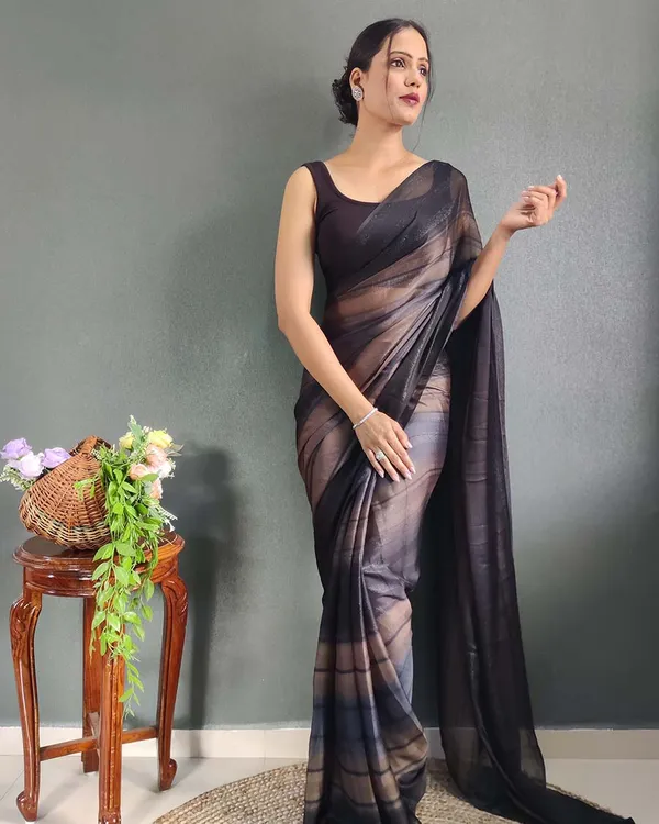 Black_Colour_1-Minute_Ready_To_Wear_Naylon_Saree_With_Blouse_Piece