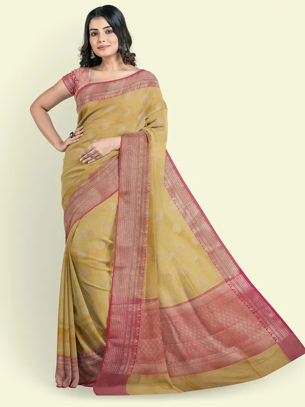 Green_Cotton_Blend_Banarasi_Sarees_For_Women