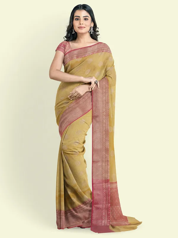 Green_Cotton_Blend_Banarasi_Sarees_For_Women