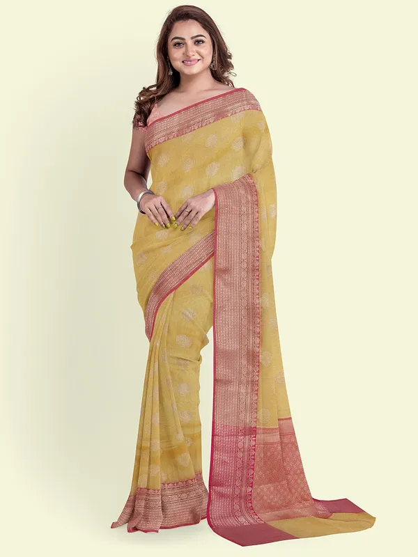Green_Cotton_Blend_Banarasi_Sarees_For_Women