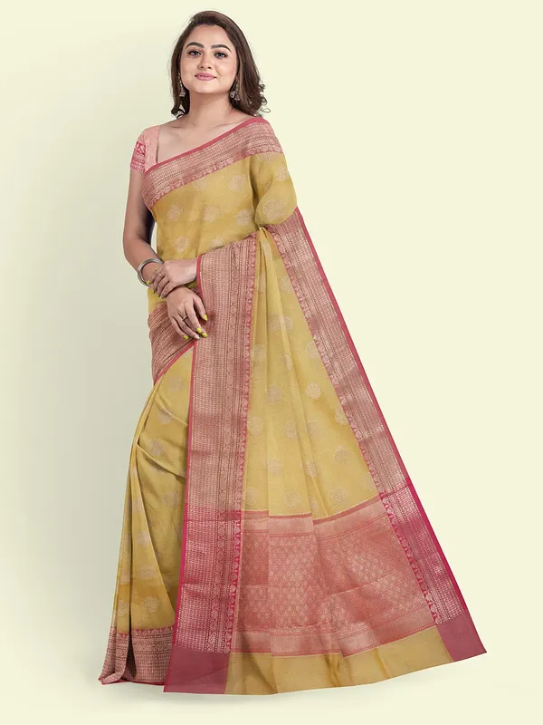Green_Cotton_Blend_Banarasi_Sarees_For_Women