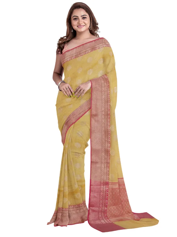 Green_Cotton_Blend_Banarasi_Sarees_For_Women