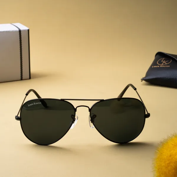 LOUIS_KOUROS__Black_Armstoner_Mirrored(Glass),_UV_Protection,_Toughened_Glass_Lens,_UV_Protection,_Night_Vision,_Aviator_Sunglasses_(62)__(For_Men_&_Women,_Black)