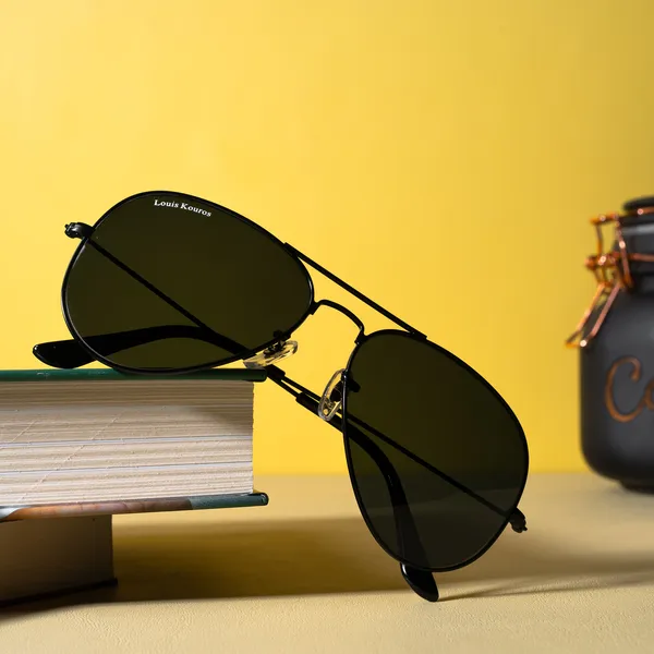 LOUIS_KOUROS__Black_Armstoner_Mirrored(Glass),_UV_Protection,_Toughened_Glass_Lens,_UV_Protection,_Night_Vision,_Aviator_Sunglasses_(62)__(For_Men_&_Women,_Black)