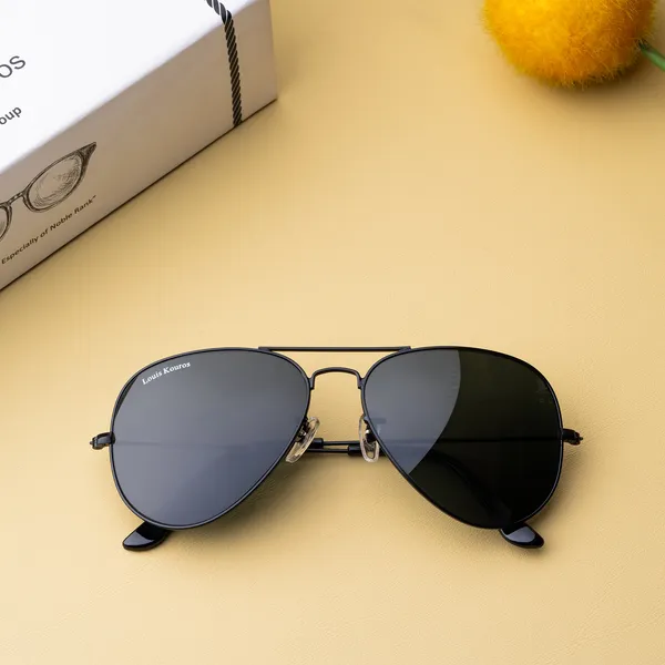 LOUIS_KOUROS__Black_Armstoner_Mirrored(Glass),_UV_Protection,_Toughened_Glass_Lens,_UV_Protection,_Night_Vision,_Aviator_Sunglasses_(62)__(For_Men_&_Women,_Black)