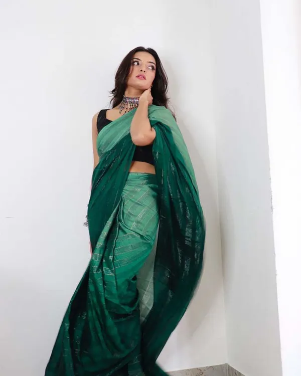 Bottle_Green_Color_1-Minute_Ready_To_Wear_Georgette_Saree_With_Blouse_Piece
