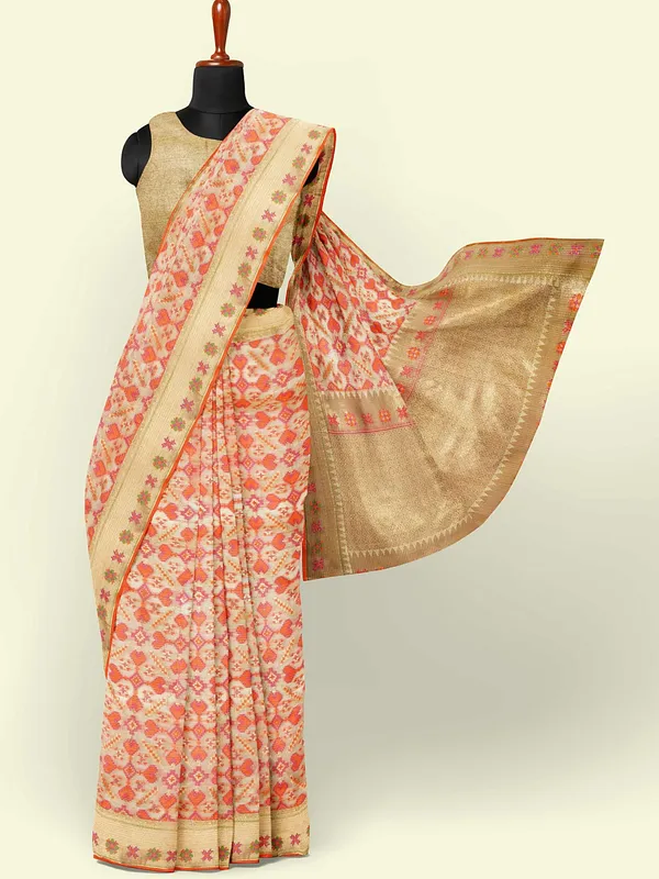 Beige_Cotton_Blend_Banarasi_Sarees_For_Women