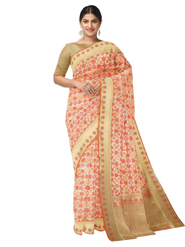 Beige_Cotton_Blend_Banarasi_Sarees_For_Women