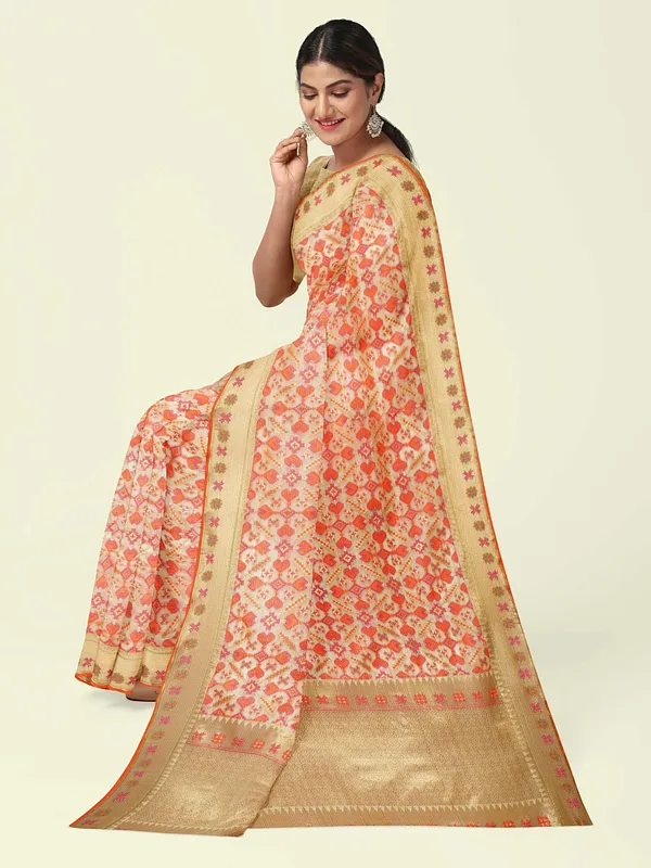 Beige_Cotton_Blend_Banarasi_Sarees_For_Women