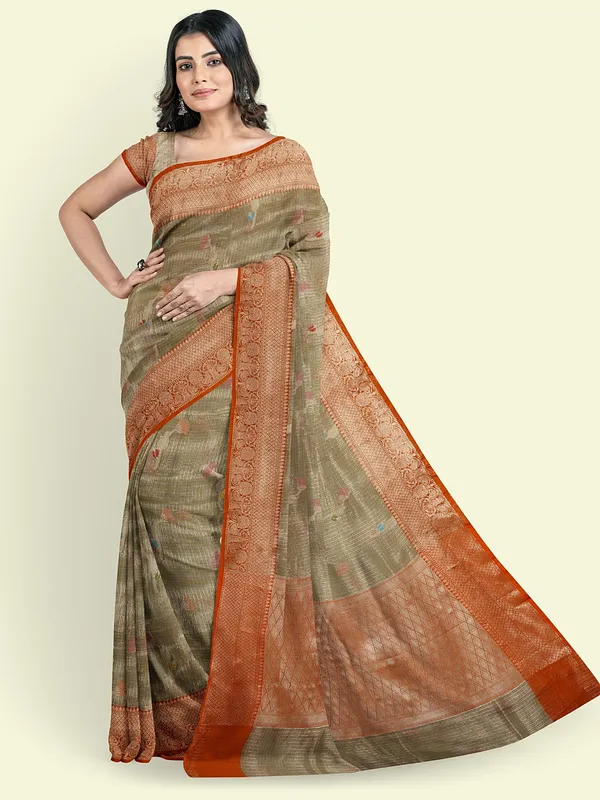 Grey_Cotton_Blend_Banarasi_Sarees_For_Women