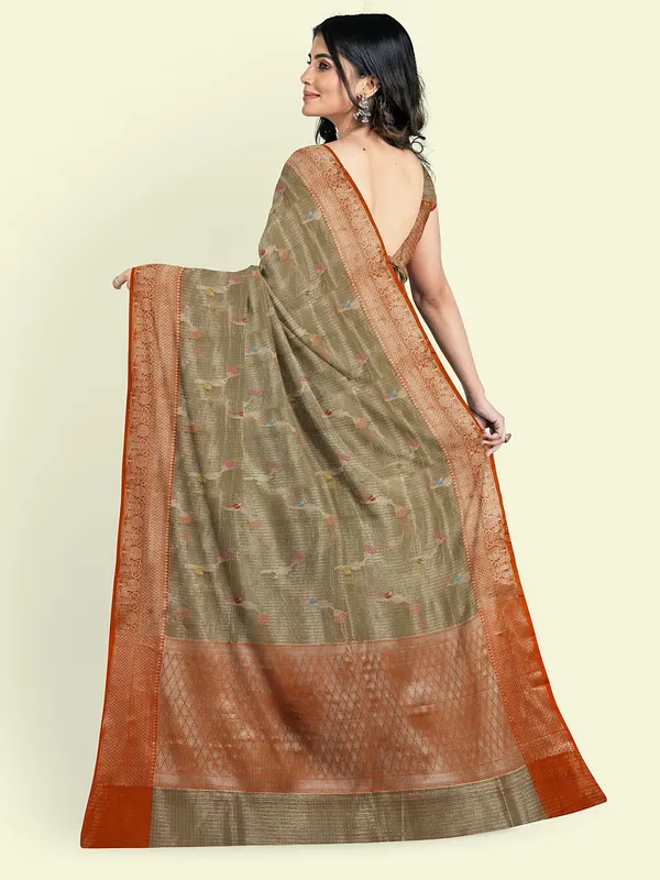 Grey_Cotton_Blend_Banarasi_Sarees_For_Women