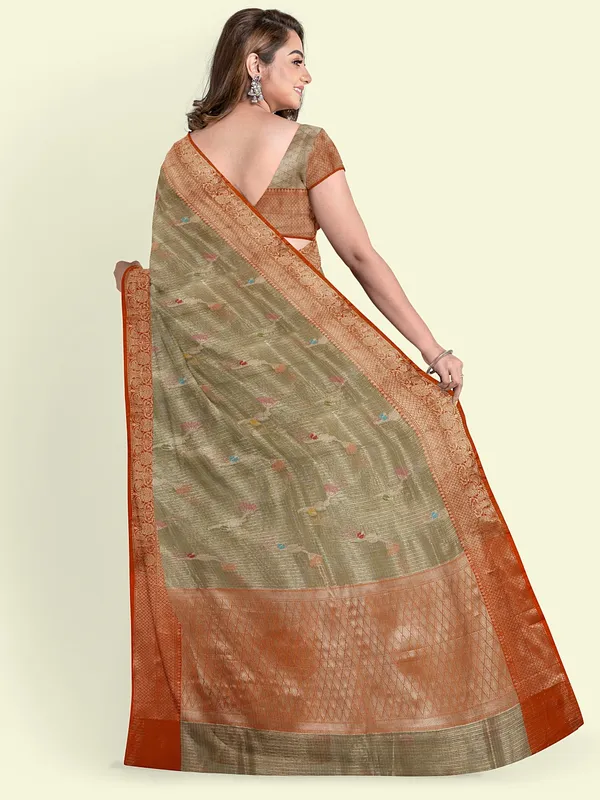 Grey_Cotton_Blend_Banarasi_Sarees_For_Women