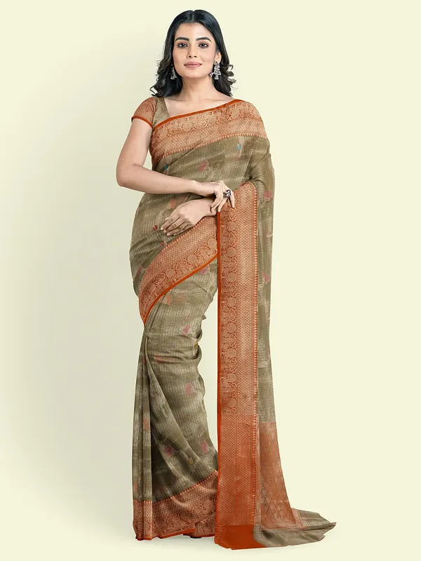 Grey_Cotton_Blend_Banarasi_Sarees_For_Women