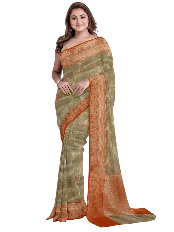 Grey_Cotton_Blend_Banarasi_Sarees_For_Women