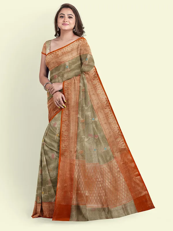 Grey_Cotton_Blend_Banarasi_Sarees_For_Women