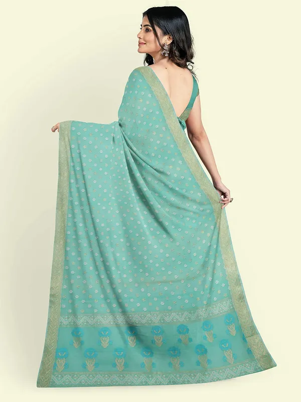 Sea_Green_Cotton_Blend_Banarasi_Sarees_For_Women