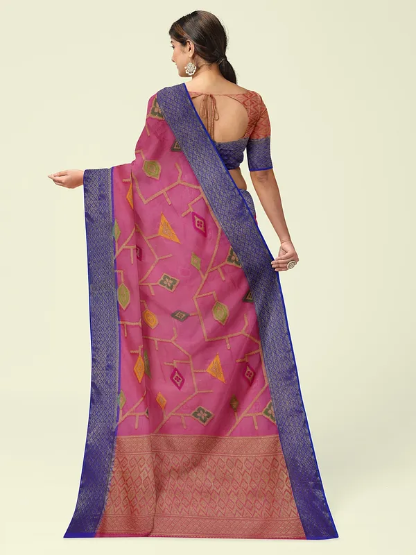 Pink_Cotton_Blend_Banarasi_Sarees_For_Women