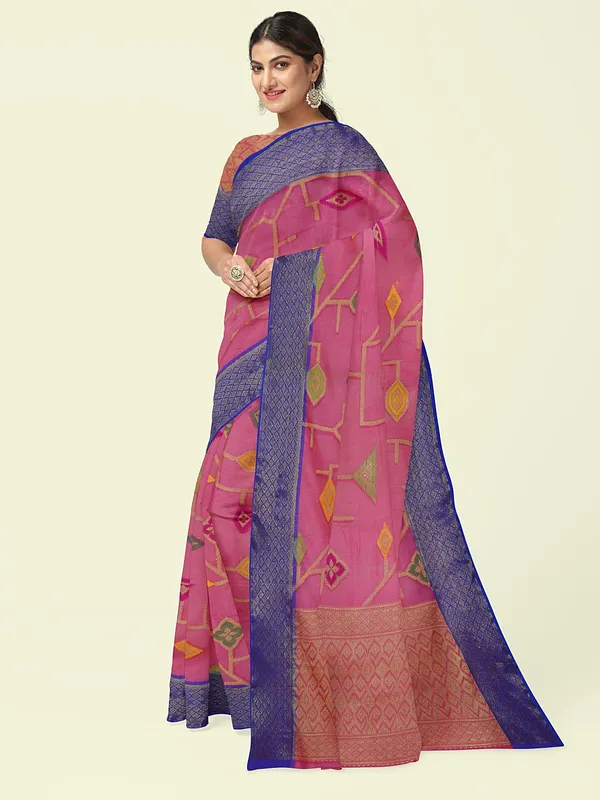 Pink_Cotton_Blend_Banarasi_Sarees_For_Women