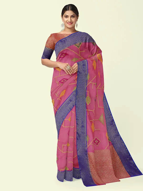 Pink_Cotton_Blend_Banarasi_Sarees_For_Women