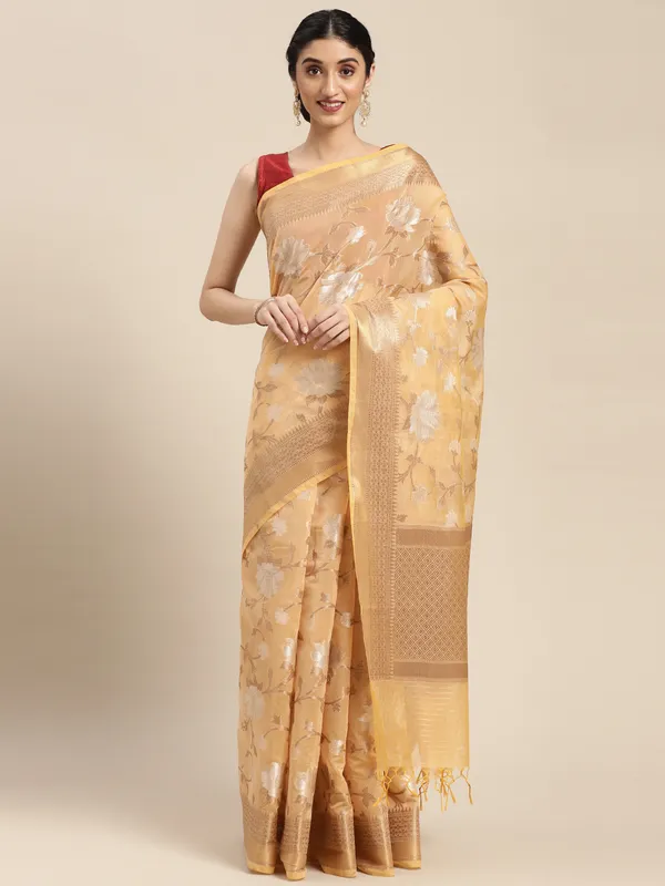 Beige_Masrise_Cotton/Cotton_Banarasi_Sarees_For_Women