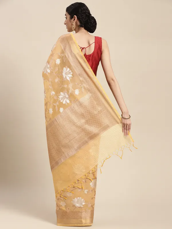 Beige_Masrise_Cotton/Cotton_Banarasi_Sarees_For_Women