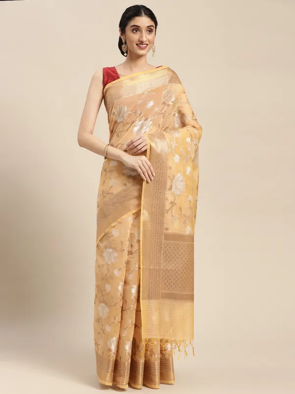 Beige_Masrise_Cotton/Cotton_Banarasi_Sarees_For_Women