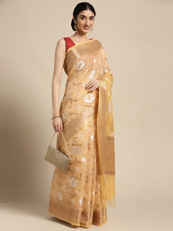 Beige_Masrise_Cotton/Cotton_Banarasi_Sarees_For_Women