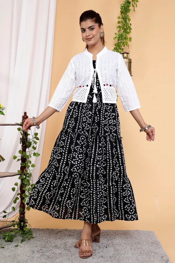Maternity_Wear_Black_Bandhej_Print_Anarkali_Anarkali_Kurta/Gown_With_Schiffli_Jacket