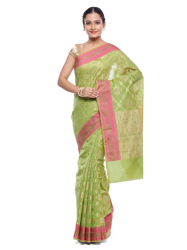 Green_Cotton_Blend_Banarasi_Sarees_For_Women