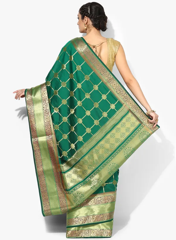 Green_Silk_Blend_Banarasi_Sarees_For_Women