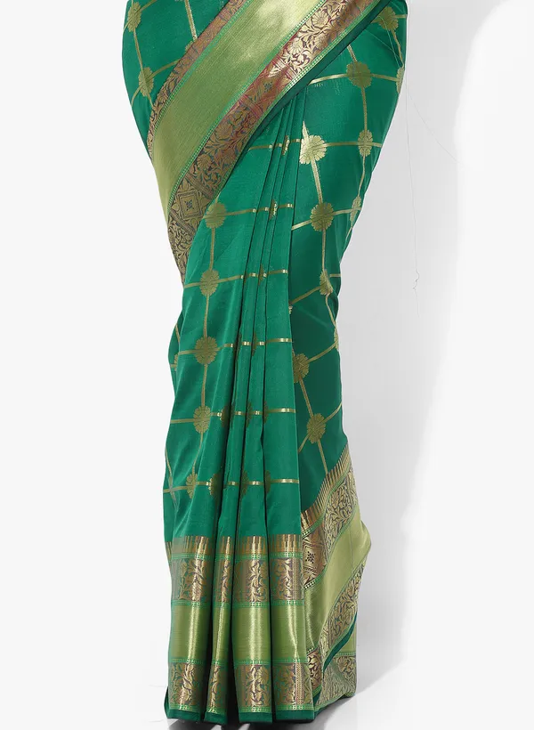 Green_Silk_Blend_Banarasi_Sarees_For_Women