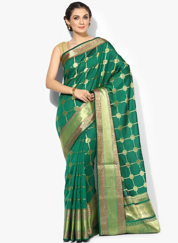Green_Silk_Blend_Banarasi_Sarees_For_Women