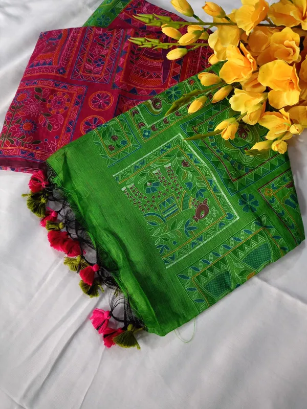 Pink_Madhubani_Cotton_Silk_Printed_Saree
