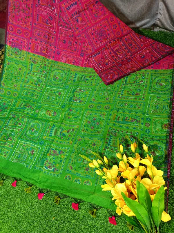 Pink_Madhubani_Cotton_Silk_Printed_Saree