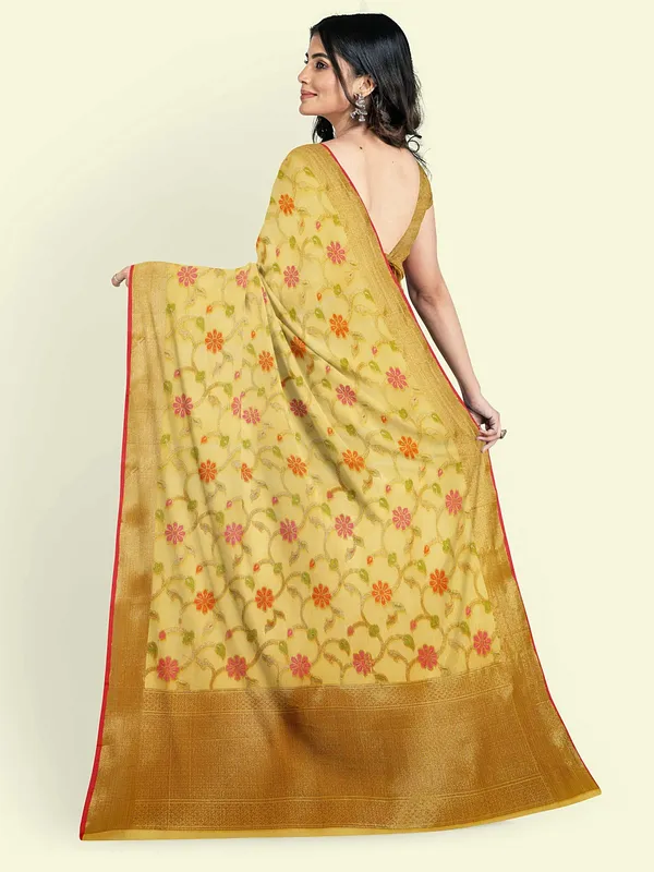 Yellow_Cotton_Blend_Banarasi_Sarees_For_Women