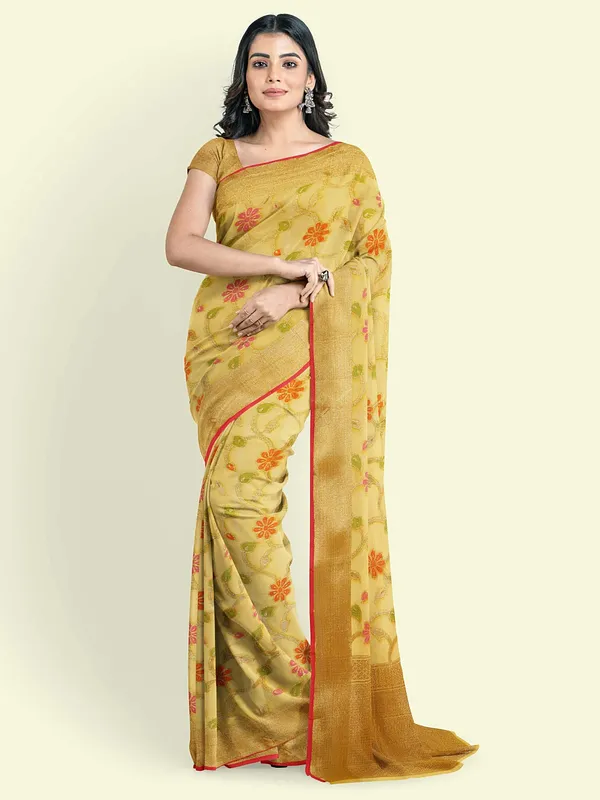 Yellow_Cotton_Blend_Banarasi_Sarees_For_Women