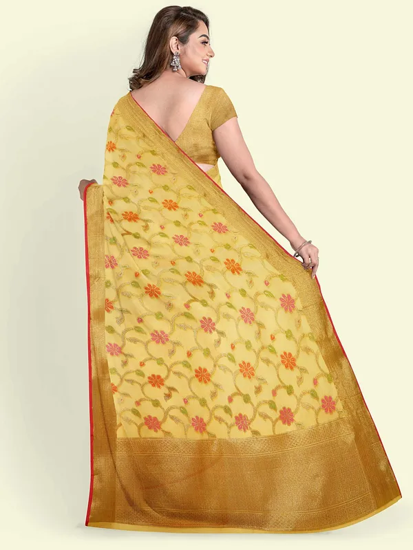 Yellow_Cotton_Blend_Banarasi_Sarees_For_Women