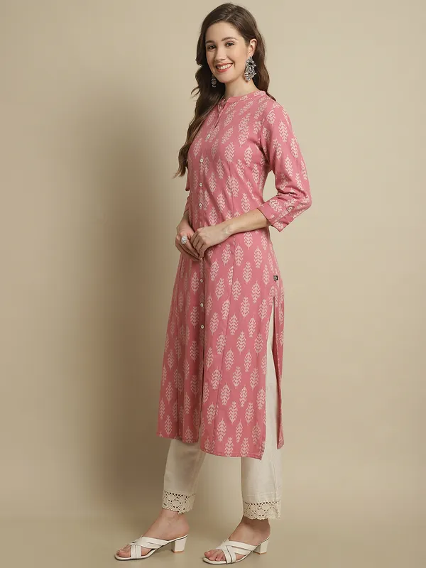 Pink_Cotton_Floral_Print_A-line_Kurta