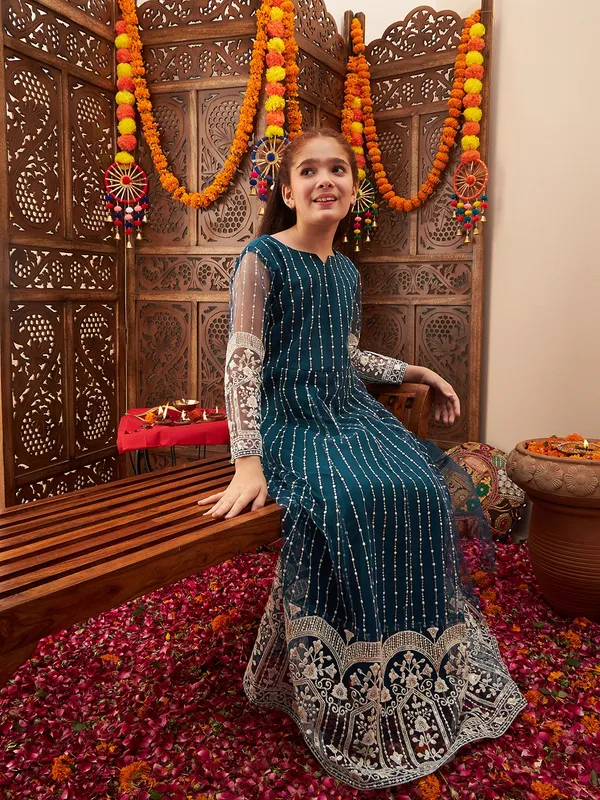 Teal_Dress_for_Girl_|_Fit_And_Flare