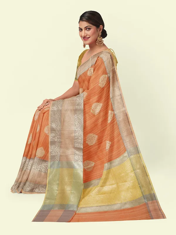 Rust_Peach_Matka_Silk/Silk_Blend_Banarasi_Sarees_For_Women