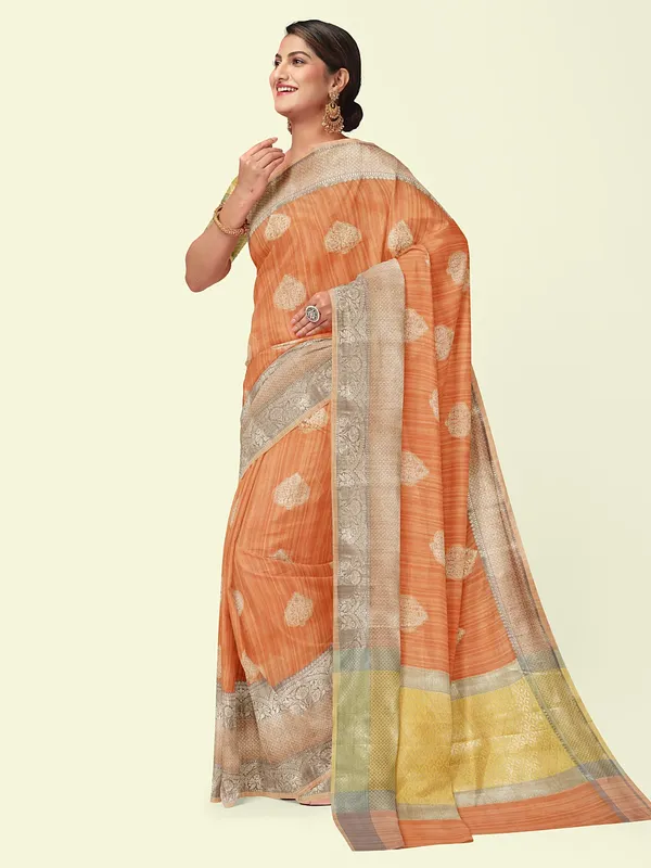 Rust_Peach_Matka_Silk/Silk_Blend_Banarasi_Sarees_For_Women