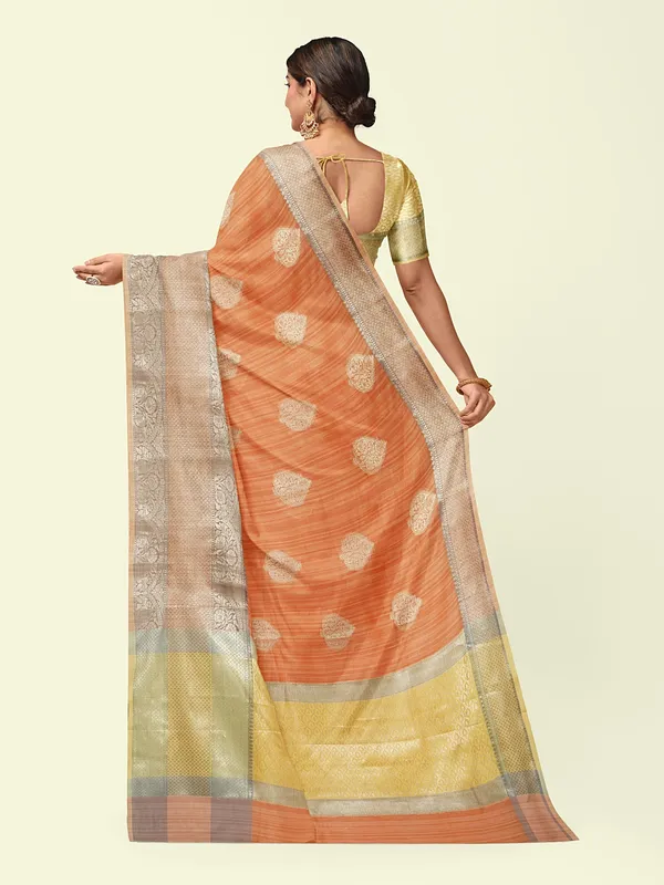 Rust_Peach_Matka_Silk/Silk_Blend_Banarasi_Sarees_For_Women