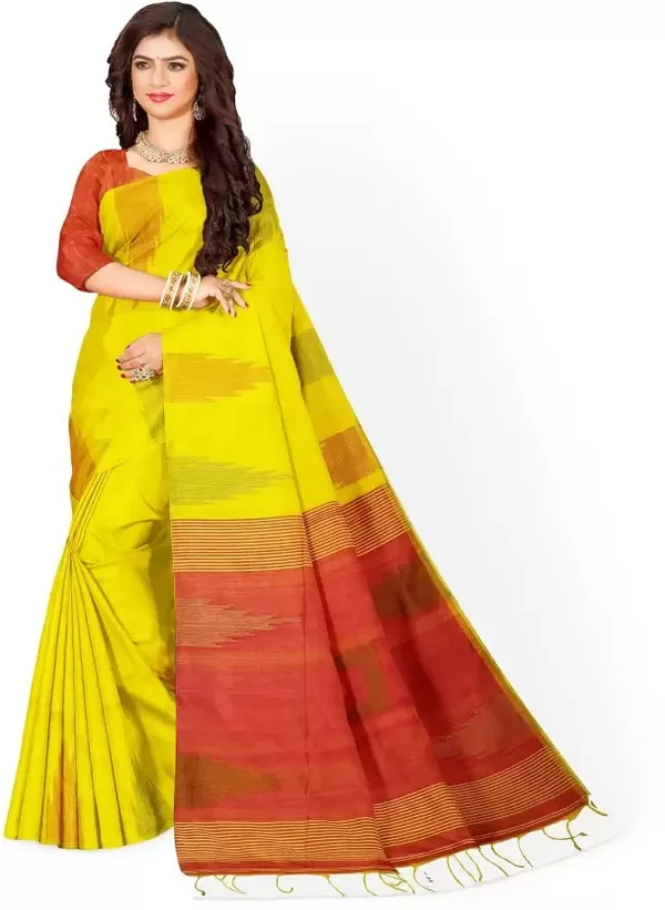 Yellow_Self_Design_Handloom_Cotton_Silk_Saree