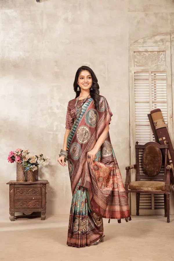 Maroon_Bamboo_Silk_Plain_Weaved_Fancy_Party_Wear_Saree_With_Blouse