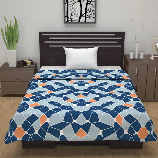 Geometric_Single_Dohar_for_AC_Room_(Polyester,_Navy_Blue_and_Orange)