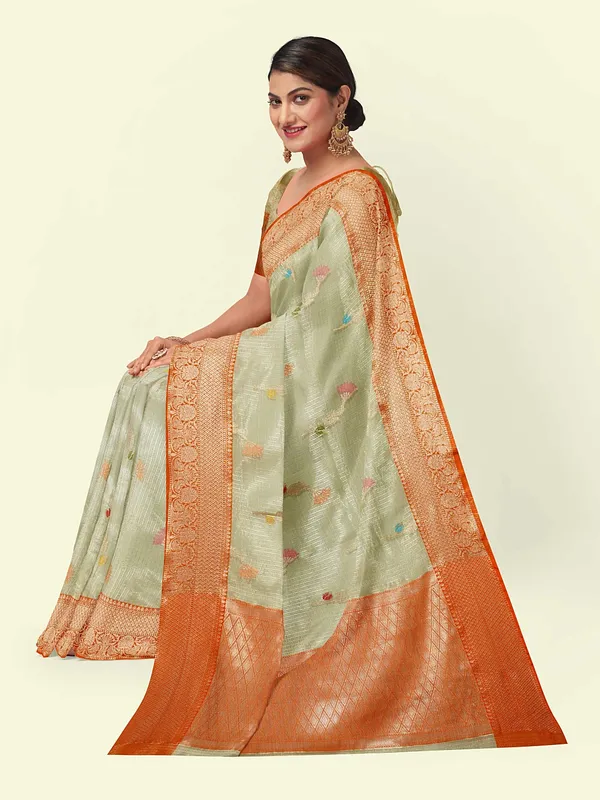 Sea_Green_Cotton_Blend_Banarasi_Sarees_For_Women