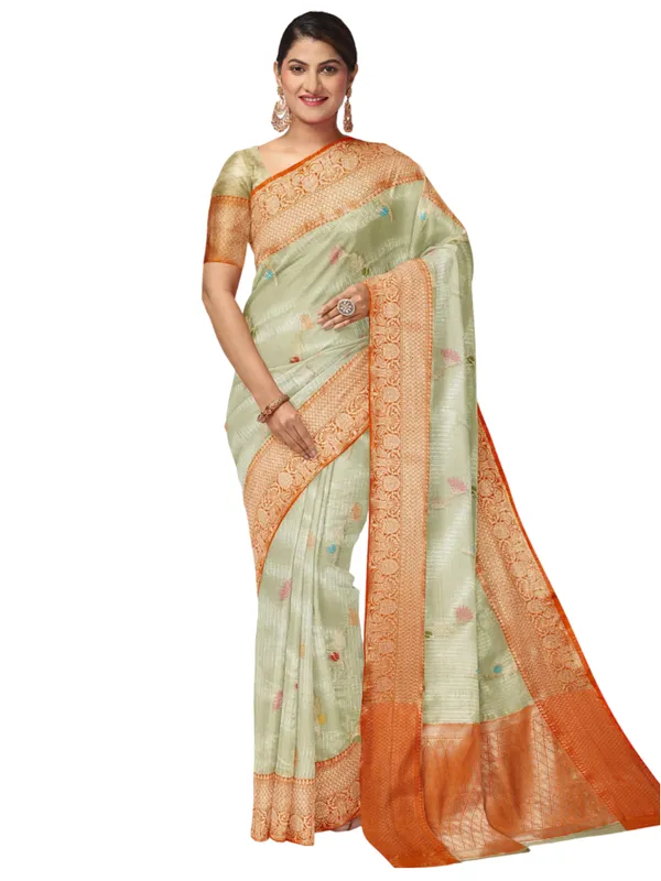 Sea_Green_Cotton_Blend_Banarasi_Sarees_For_Women